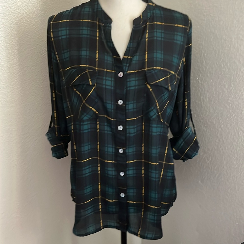 Alice Blue Plaid Print Blouse